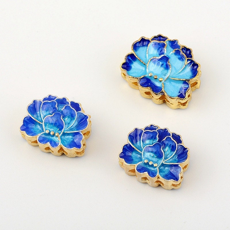 925 Silver Cloisonne Bead Flower Lotus Bead DIY Beads Blue - Etsy