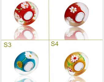 9.25 Silver 4.5mm Hole Lampwork Gift Glaze Bead Flower Glass Beads Fit European Charm Bracelets Big Hole Bead Craft Supply