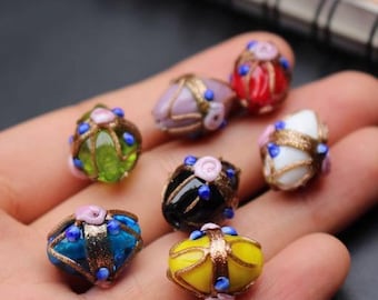 10pieces of single color 17x11mm Lampwork Rose flower Glaze Bead Multi color Olive Glass Beads Bless Bead Charm Bracelet DIY bracelets Bead
