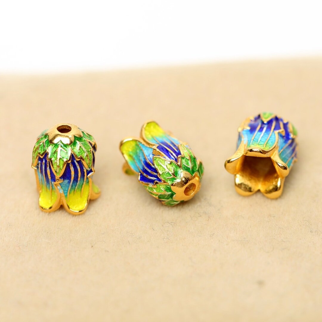Cloisonne Bead 925 Silver Flower Receptacle Bead Beads Enamel Bead