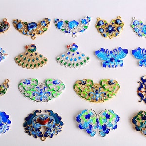 Cloisonne Bead Multihole Beads Pendant Enamel Beauty Color Brass Silver Gold Plating Bead Design Charm Bracelet Asian Bead Supply