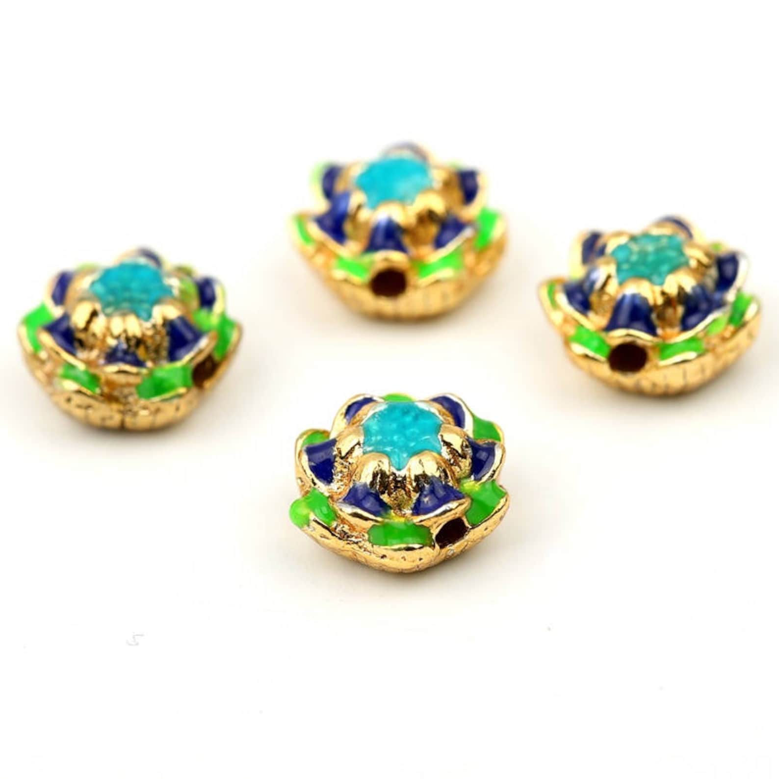 Cloisonne Bead Lotus Flower Spacer Beads Loose Bead Enamel Etsy