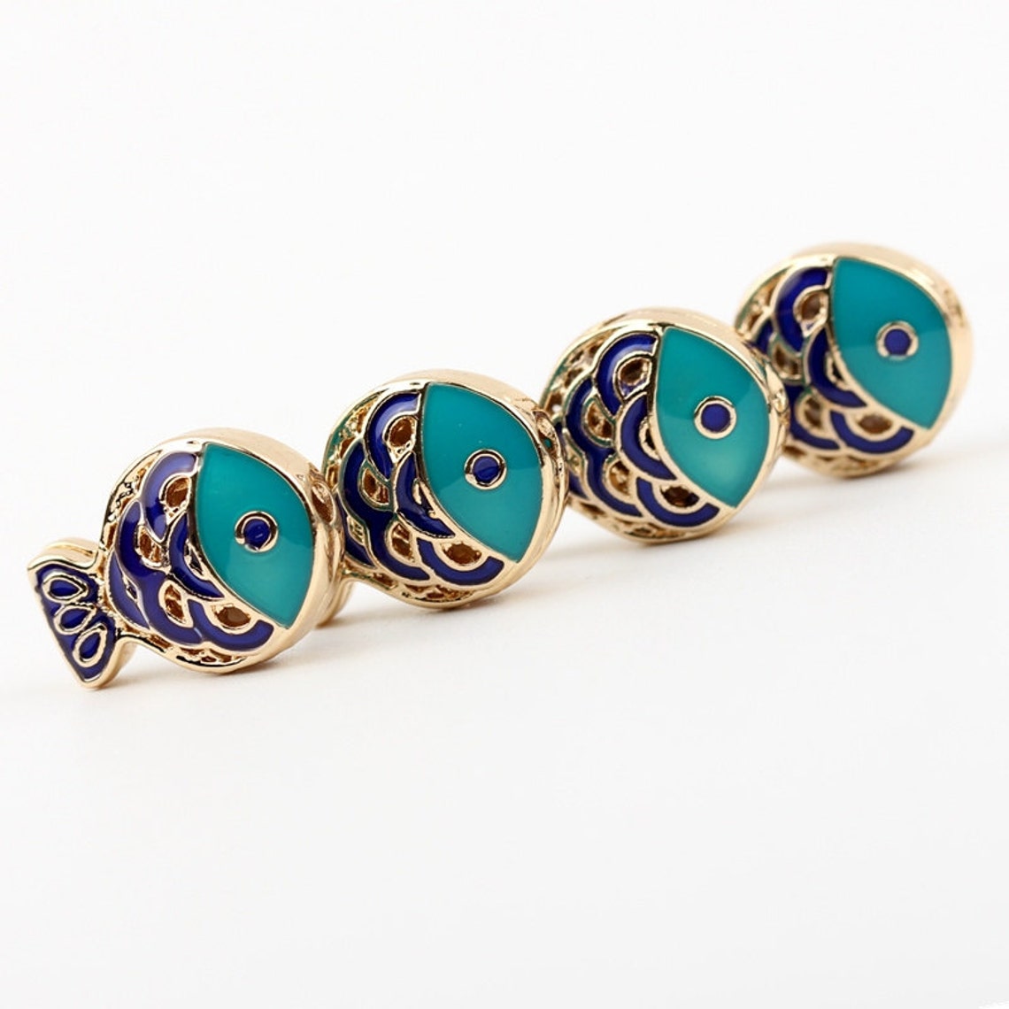 16x12x6mm Cloisonne Bead Fish Bead DIY Beads Blue Enamel Alloy Etsy