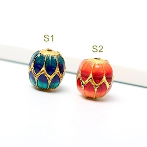 13x12mm Cloisonne Bead Flower Lotus Bead DIY Beads Blue Enamel Fine Copper Gold Plating Bead Charm Bracelet Asian Style bracelets Bead