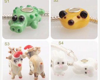 925 Silver 4.5mm Hole Lampwork 7x14mm Glass Bead Animal Bead Fit European Charm Bracelets Big Hole Bead DIY Bead