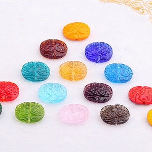 Lamp work 18x22mm Carved Pattern Beads Colorful Flat Bead Glass Beads Design Charm Bracelet Handmade Beads DIY bracelets Bead Supply