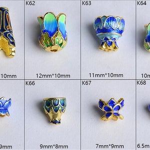 Cloisonne Bead Spacer Beads Enamel Blue Gold Art Bead Design Charm Bracelet Asian Bead Supply