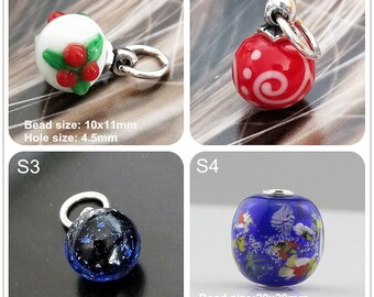 9.25 Silver Big Hole Lampwork Christmas Glass Beads Pendant Glaze Bead Fit European Charm Bracelets Big Hole Bead Craft Supply