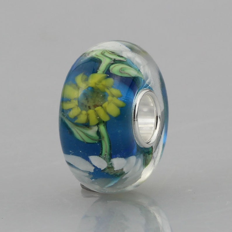 9.25 Silver Lampwork Flower Glaze Bead Glass Beads Gift Bead Fit European Charm Bracelets bracelets Big Hole Bead image 3