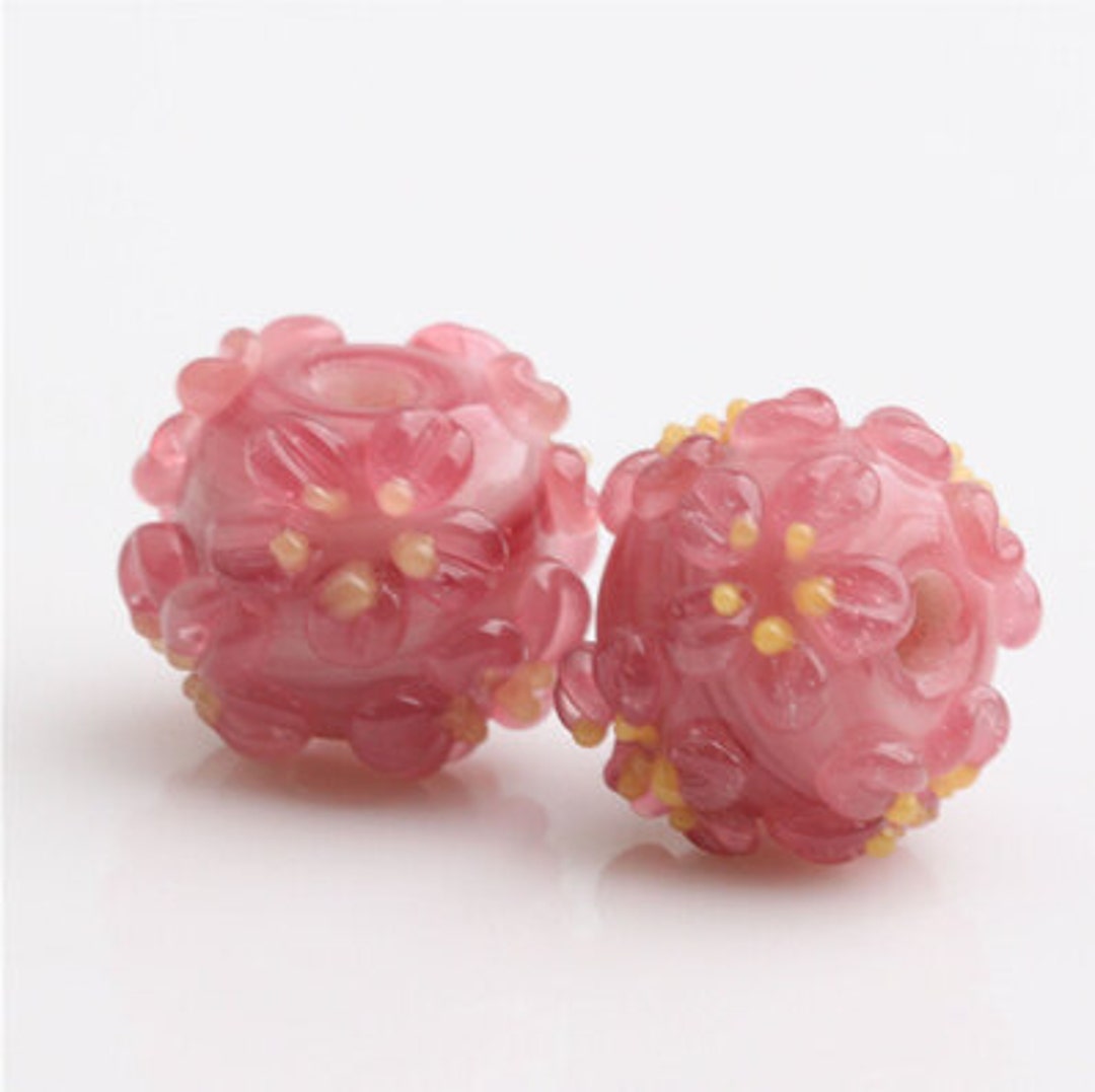 Glazed Bead 14mm 16mm Glass Pink Cherry Flower Beads Colorful Etsy