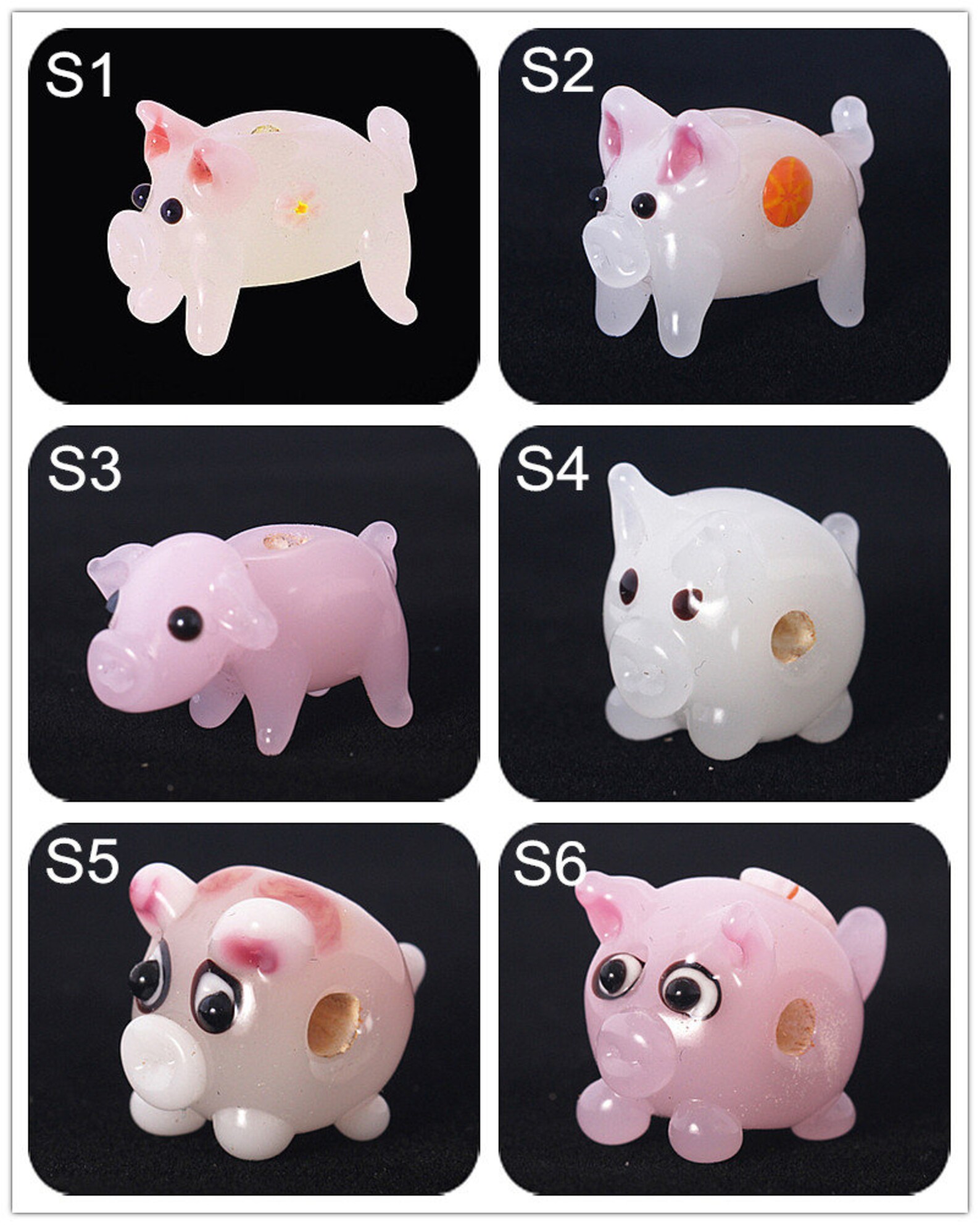Glazed Bead Pig Animal Glass Beads Handmade Bead Fun Bead Etsy