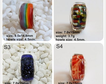 925 Silver Rainbow Vivid Color Glaze Bead Hole Lampwork Art Glass Beads Fit European Charm Bracelets Big Hole Bead Supply