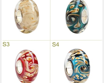 9.25 Silver 4.5mm Hole Lampwork Gift Glaze Bead Art Paint Glass Beads Fit European Charm Bracelets Big Hole Bead Craft Supply