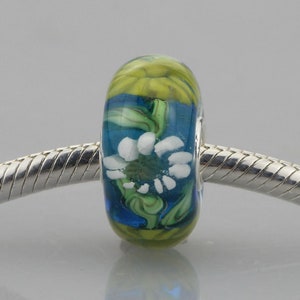 9.25 Silver Lampwork Flower Glaze Bead Glass Beads Gift Bead Fit European Charm Bracelets bracelets Big Hole Bead image 2