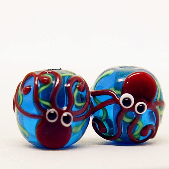 Glazed Bead Animal Glass Beads 14mm Sea Octopus Bead Charm Etsy