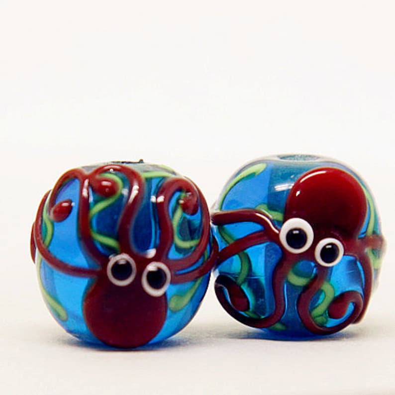 Glazed Bead Animal Glass Beads 14mm Sea Octopus Bead Charm Etsy