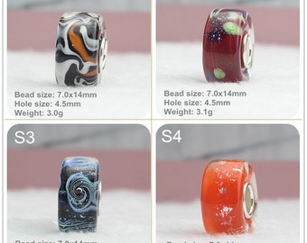 925 Silver Paint Art Color Glaze Bead Hole Lampwork Art Glass Beads Fit European Charm Bracelets Big Hole Bead Supply