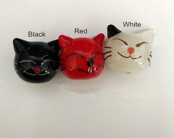 Lampwork Black Red White Cat Glaze Bead Glass Beads Handmade Bead Charm Bracelet DIY bracelets Animal Bead Prayer Glaze Bead