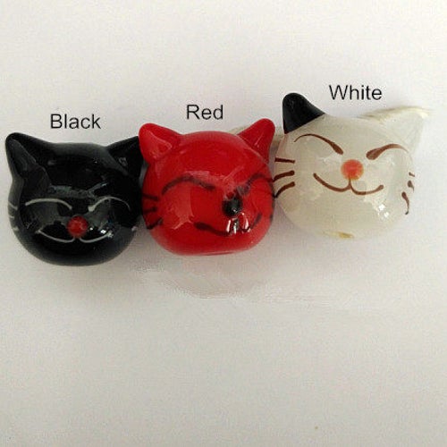 Lampwork Black Red White Cat Glaze Bead Glass Beads Handmade Etsy