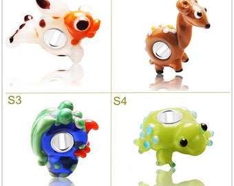 Silver Hole 4.5mm Lampwork Deer Fish Turtle Glass Beads Glaze Bead Fit European Charm Bracelets Animal Bead Big Hole Bead