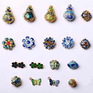 Cloisonne Bead Color Enamel Blue Beauty Art Bead Charm DIY Bracelet Necklace Asian Bead Craft Supply