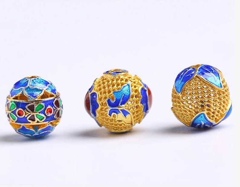 Cloisonne Bead Flower Carved Beads Enamel Vintage Gold Plating Etsy