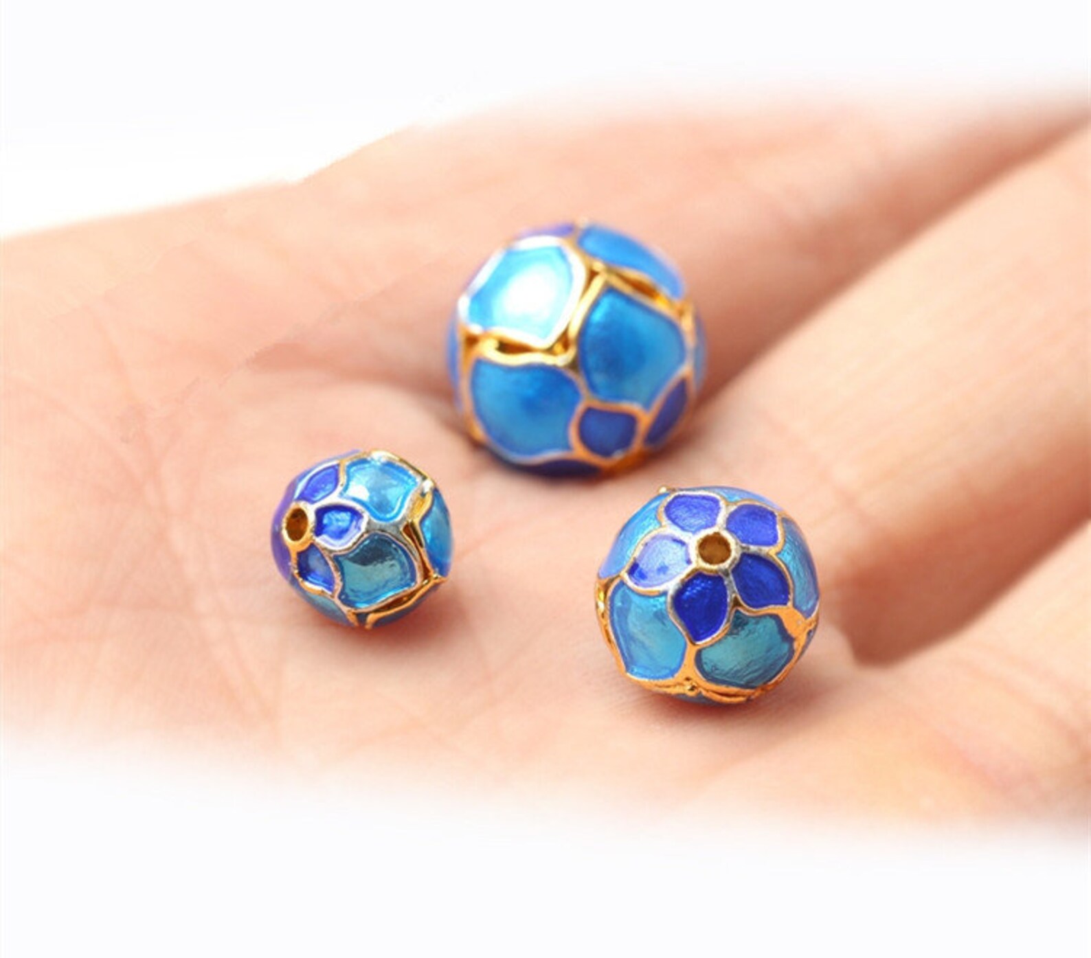 Cloisonne Bead 812mm Flower Bead DIY Beads Blue Enamel Fine Etsy
