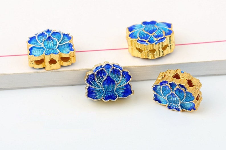 13.5x11x7mm Cloisonne Bead Flower Lotus Bead DIY Beads Blue Etsy