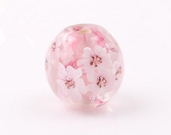 14 mm, 16 mm, 20 mm, cuentas de esmalte rosa con forma de flor de lámpara, cuentas de Sakura blancas, cuentas de vidrio, pulseras con dijes, cuentas hechas a mano, pulseras DIY, suministro de cuentas