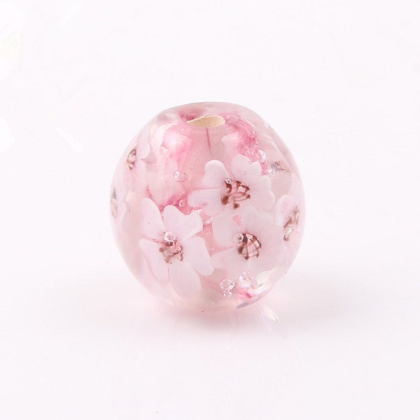 14mm 16mm 20mm Lamp work Flower Pink Glaze Beads White Sakura Bead Glass Bead Charm Bracelet Handmade Beads DIY bracelets Bead Supply