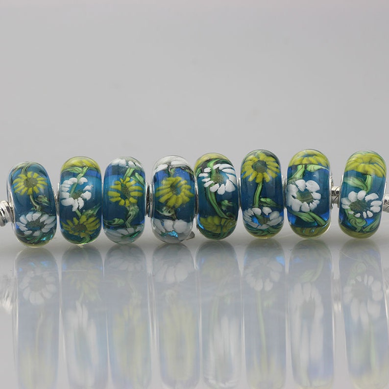 9.25 Silver Lampwork Flower Glaze Bead Glass Beads Gift Bead Fit European Charm Bracelets bracelets Big Hole Bead image 5