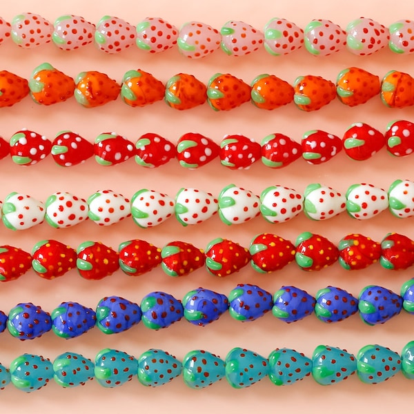 Lampwork 15x13mm Glass Beads Fruit Strawberry Bead Handmade Bead Charm Bracelet DIY bracelets Bead Glaze Bead