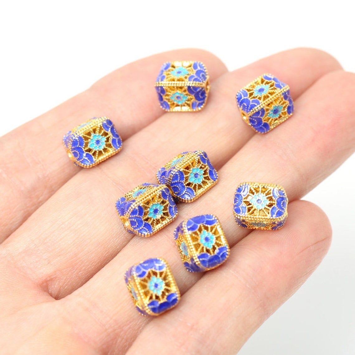 Cloisonne Bead Hollow Square Barrel Cloud Bead DIY Beads Blue Etsy