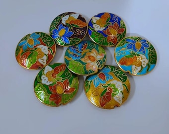 4,0 cm Cloisonne Perle Emaille Lotus Blume Schmetterling Perle DIY Perlen Emaille Legierung Flache Perle Charme asiatischen Stil Armbänder Perle Versorgung