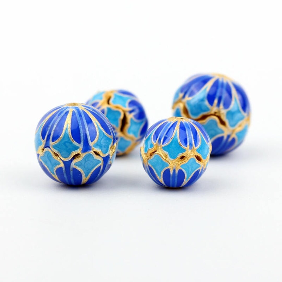 925 Silver Cloisonne Bead 10mm 12mm Bead DIY Beads Blue Enamel Etsy