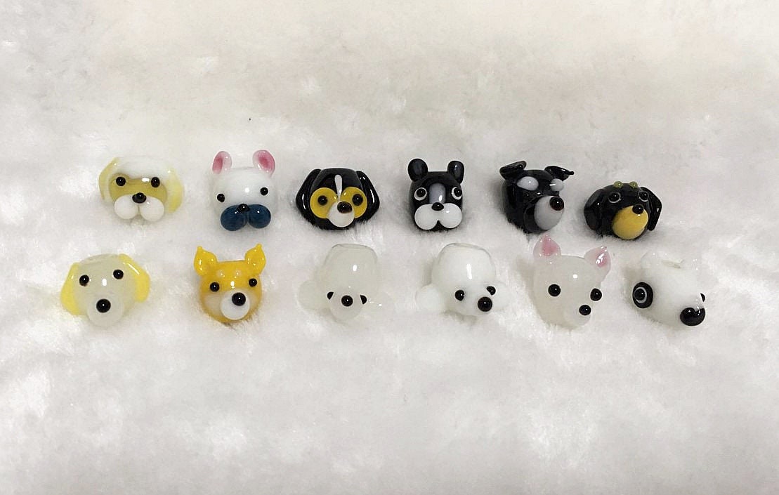 Lamp work 13mm Little Puppy Dog Glaze Bead Glass Beads Lucky Bead Des…
