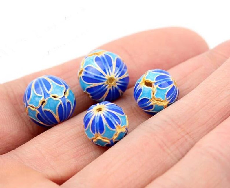 925 Silver Cloisonne Bead 10mm 12mm Bead DIY Beads Blue Enamel Etsy