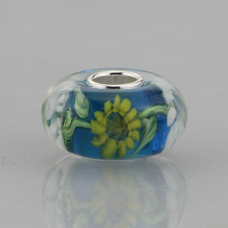 9.25 Silver Lampwork Flower Glaze Bead Glass Beads Gift Bead Fit European Charm Bracelets bracelets Big Hole Bead image 4