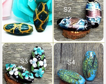 Lampwork Glass Bead, Flower Freestyle Charm (30x15mm)