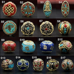 Nepal Brass Bead Bless Bead spacer Isolated Beads Turquoise Inlay pieces Bead Design Charm Bracelet DIY Necklace accessory Bead Supply