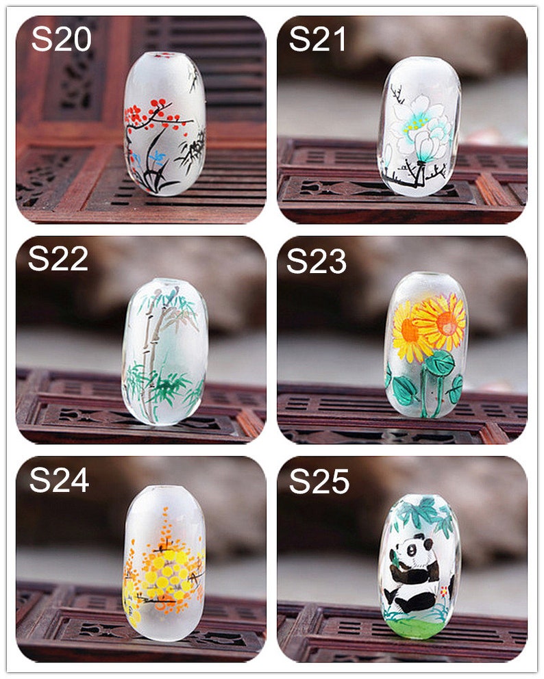 Lamp work Color Ink Wash Painting Flower Glaze Bead Barrel ...