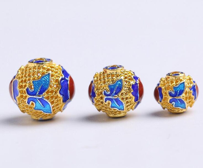 Cloisonne Bead Flower Carved Beads Enamel Vintage Gold Plating Etsy