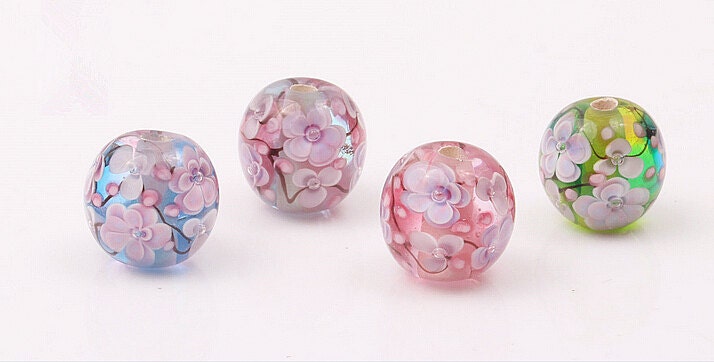 Lampwork 12mm 14mm flower glazed Bead Glass Beads Flower Bead Charm D…