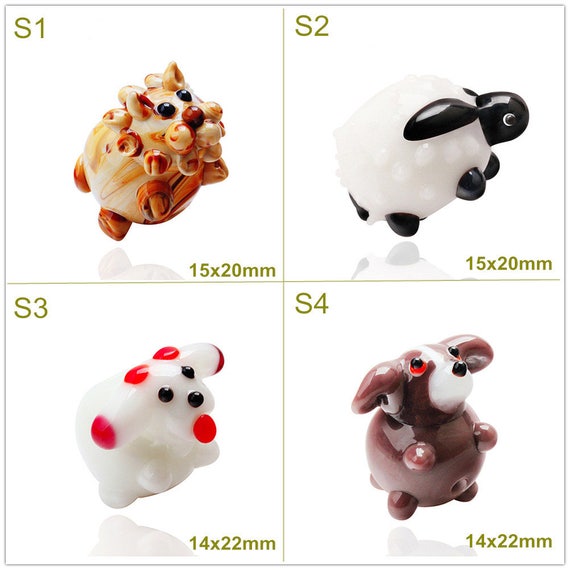 5 Lampwork Handmade White Black Dogs Head Beads 15x20mm 