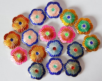 21 mm Emaille Blumen Bead, vergoldeter Cloisonne Anhänger
