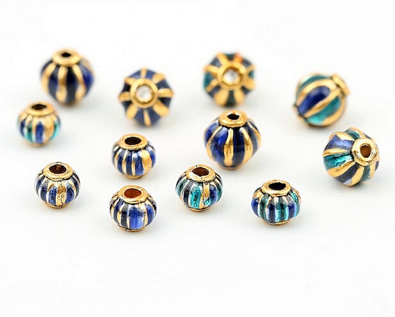 Cloisonne Bead Flower Receptacle Bead Accessory Flower Cap DIY Beads Enamel Filler piece Gold Plating Bead Charm Asian Style bracelets Bead