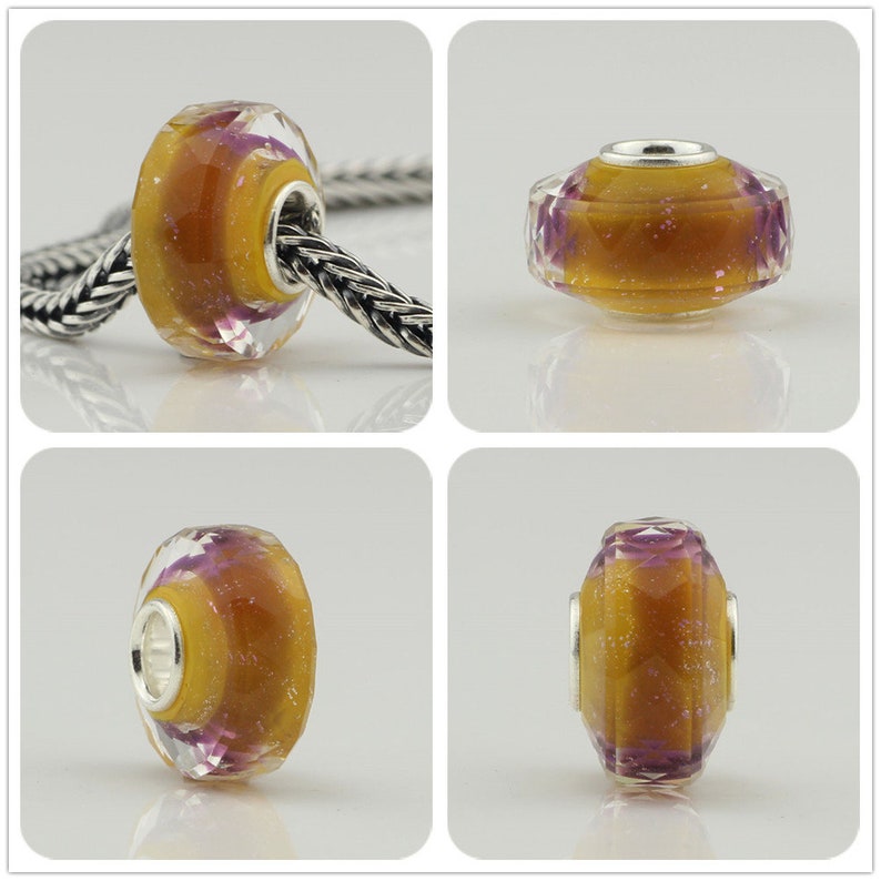 9.25 Silver Section Cut Silver Golden foil Glass Beads Glaze Bead Hole 4.5mm Lampwork Bead Fit European Charm Bracelets DIY Big Hole Bead