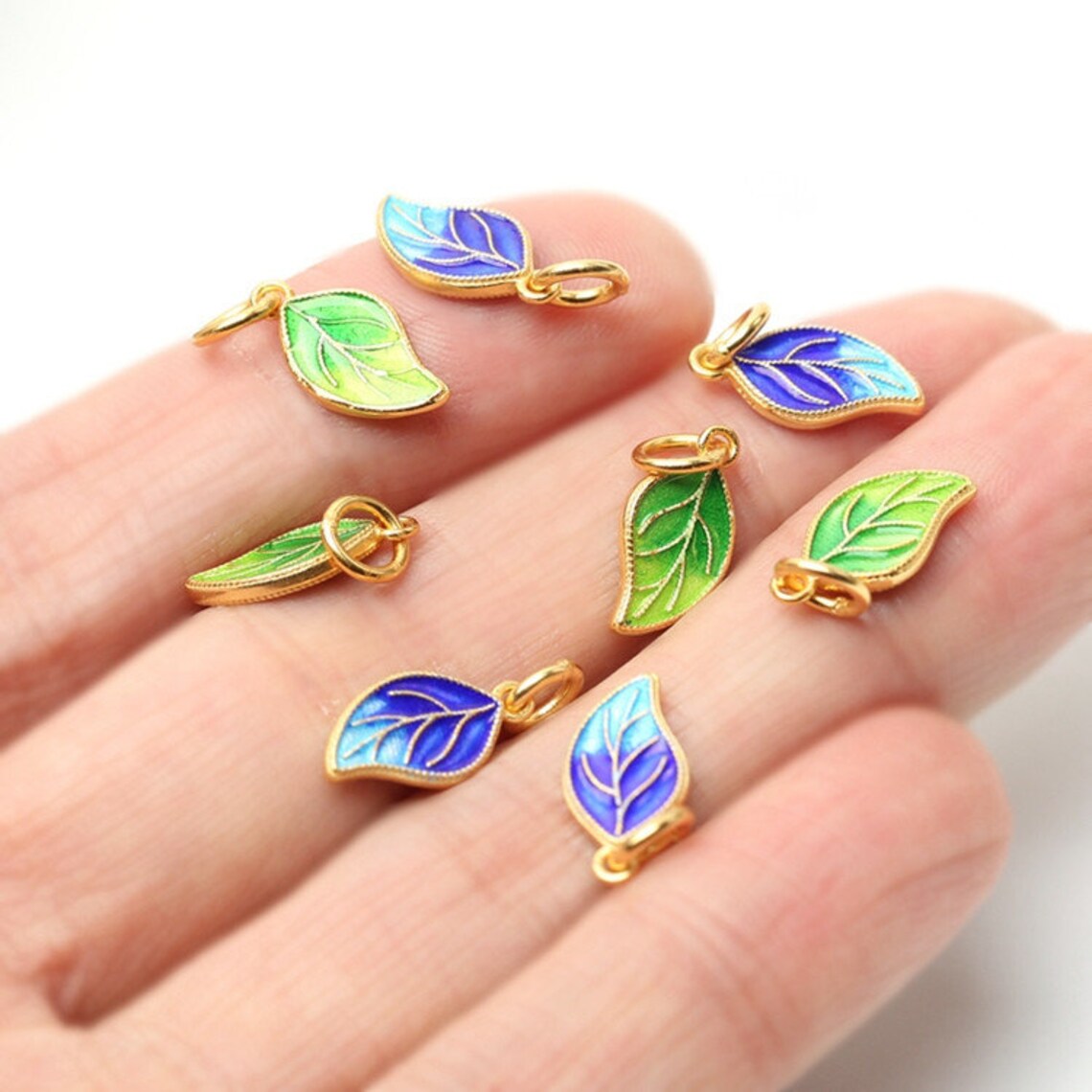 Cloisonne Bead 14.5x7.5mm Leaf Pendant Bead DIY Beads Blue Etsy