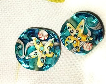 Lamp work 20mm Sea Star Glass Beads Flat Bead Design Charm Bracelet Handmade Beads DIY bracelets Ball Bead Supply