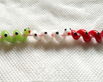 Glazed Bead Snake Glass Beads White Green Bead Charm Bracelet DIY bracelets Japanese Style Animal Bead